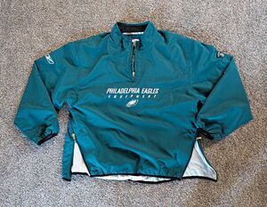 Very Rare 90s Philadelphia Eagles NFL Green Pullover Windbreaker Jacket Large